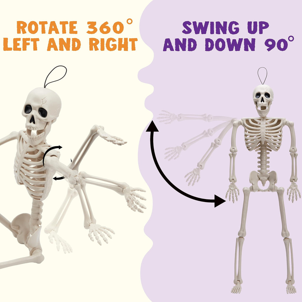 Joyfy 5 Pcs Halloween Skeleton Decorations,16 inch Full Body Poseable Skeleton with Movable Joints for Halloween Indoor Outdoor Party,Graveyard,Haunted House Accessories,White