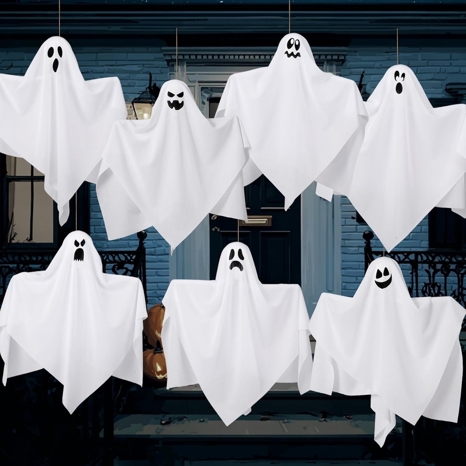 Joyfy 3 Pack Halloween Hanging Ghosts Decorations,27.5" Cute Scary Flying Ghosts Outdoor Hanging Halloween Decorations Yard Decorations