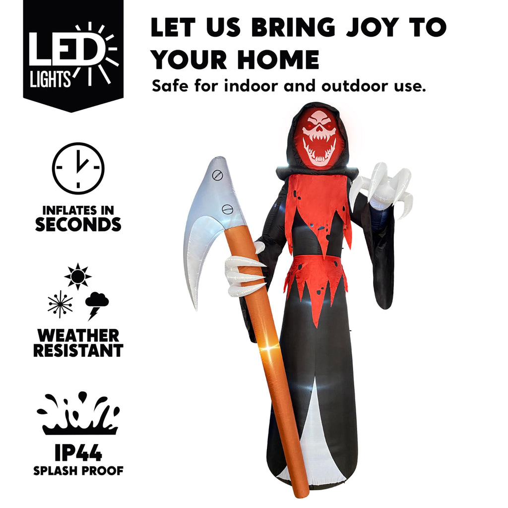 Joyfy 12 FT Halloween Inflatable Giant Grim Reaper Decoration with Built-in LEDs,Grim Reaper with Scythe Halloween Decorations Outdoor Blow Up Yard Lawn Decoration