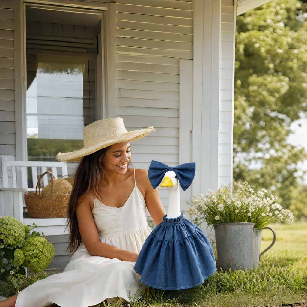 Thanksgiving Harvest Outfit for 23" Porch Goose, Goose Fall Theme Dress in White&Orange with Headwear Fall Harvest Decor for 23" Goose Outdoor Patio Yard Lawn Decoration