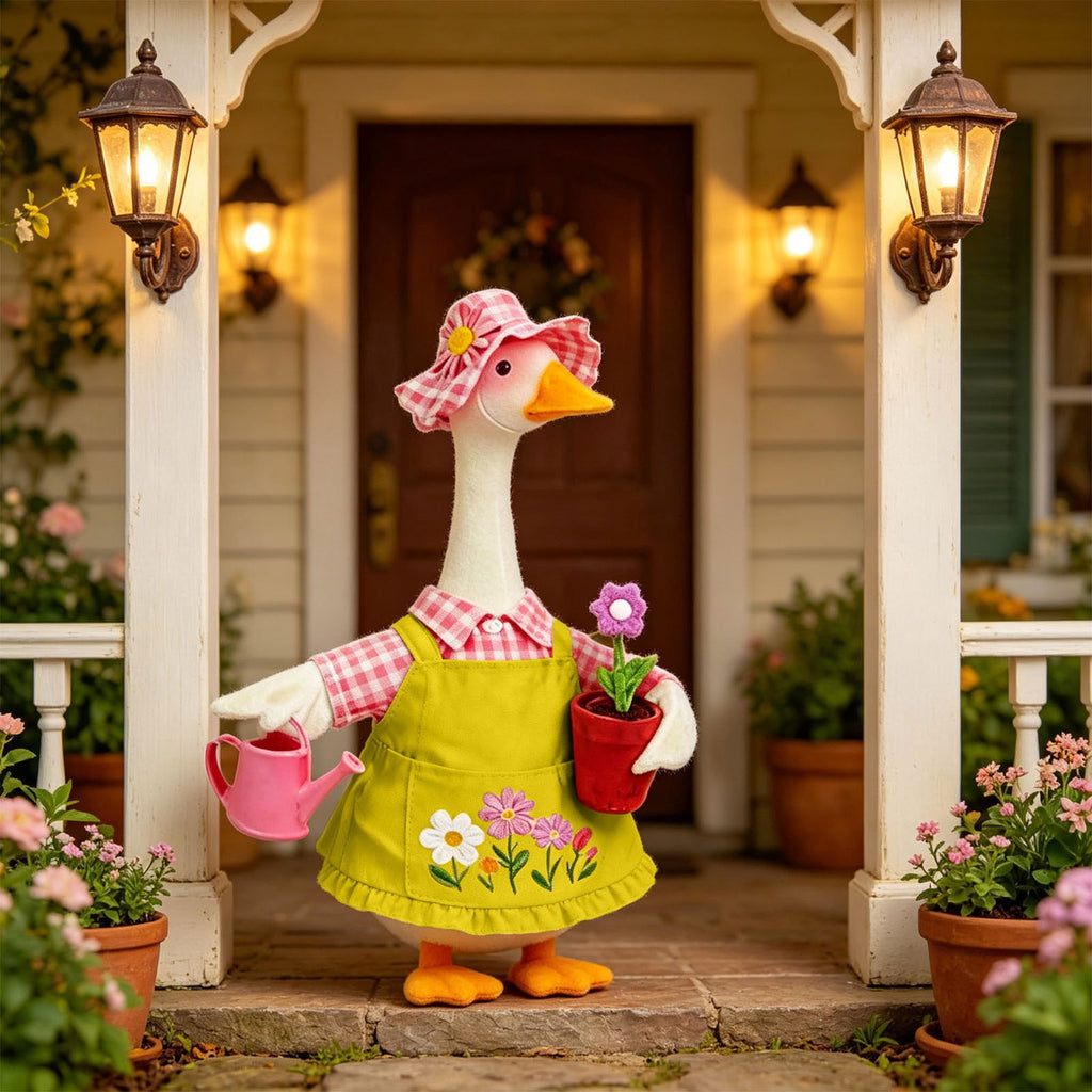 Thanksgiving Harvest Outfit for 23" Porch Goose, Goose Fall Theme Dress in White&Orange with Headwear Fall Harvest Decor for 23" Goose Outdoor Patio Yard Lawn Decoration