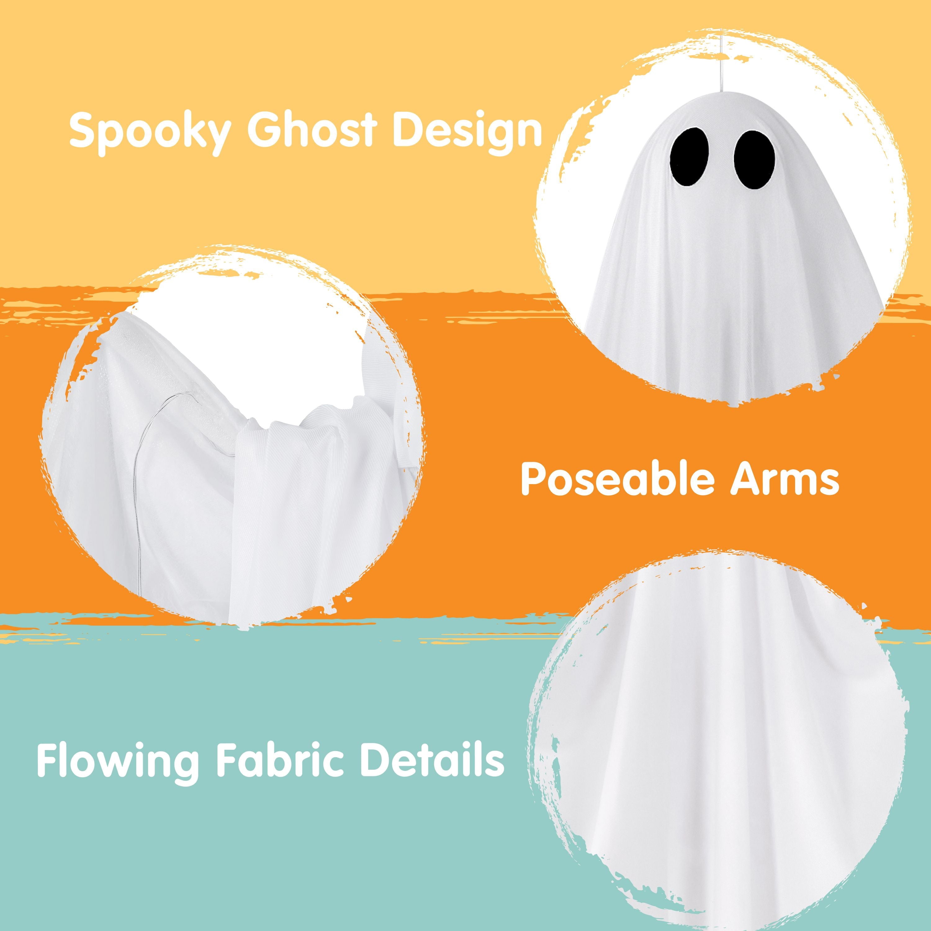 Joyfy 47" Halloween Hanging Light up Ghost Decorations Outdoor,White Ghosts with Blue LED Light and Timer Halloween Hanging Decoration Waterproof for Front Yard Patio Lawn