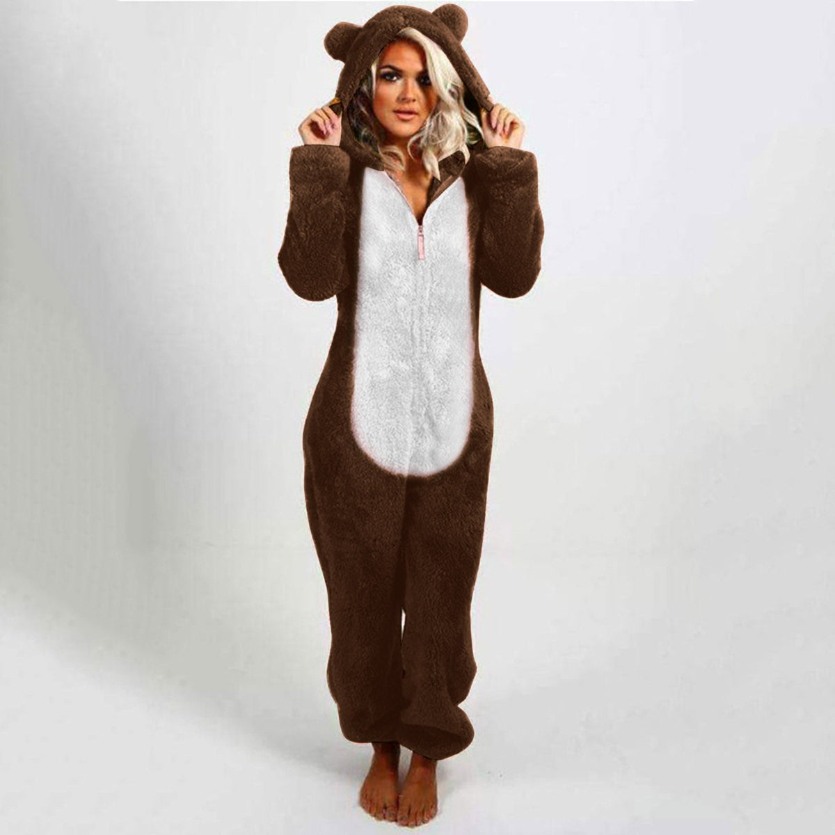 QATAINLAV Sherpa Fleece Jumpsuit for Women Winter Warm Fuzzy Onesie Pajamas Cute Cat Hooded Romper Casual Zip Up Overalls Sleepwear Black XL