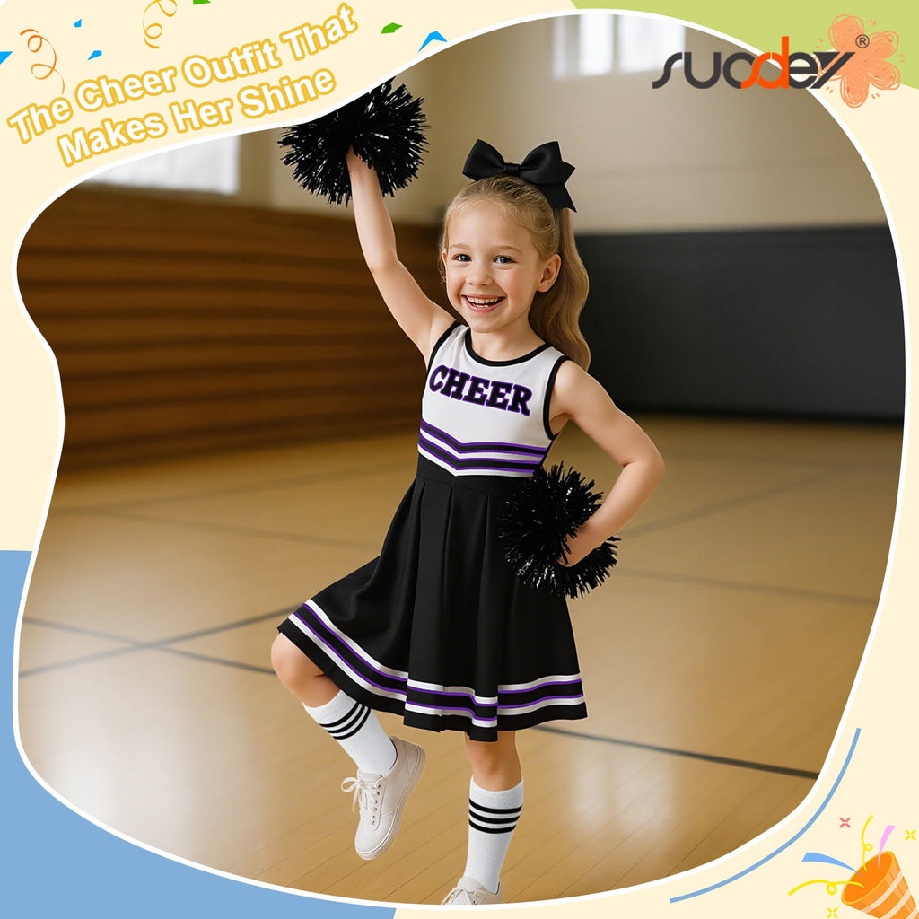 SUOSDEY Girls Cheerleader Costume Outfit Set,Kids Sleeveless Cheerleading Uniform for Party Birthday Halloween