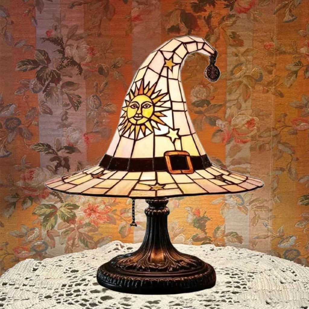 Clearance Halloween Table Lamp Decorations, Witch Hat Lamp Gifts - Handcrafted Retro Resin Witch Lamp, USB Powered Gothic Wizard Hats Night Light, Home Decor Accent Lamps for Bedroom