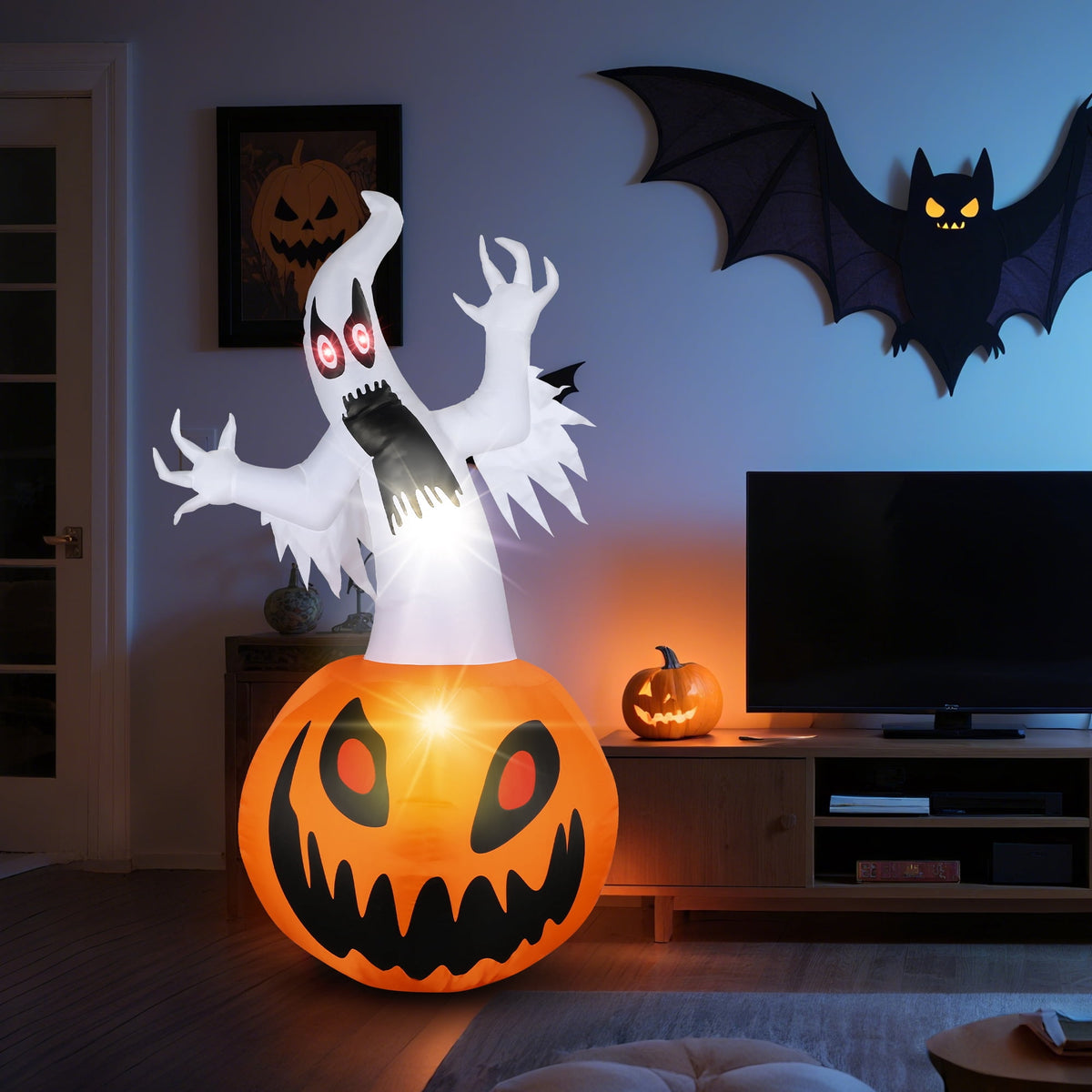 MAGOTAN 6 FT Halloween Inflatable Pumpkin Halloween Inflatable Pumpkins and Cat Outdoor Yard Decoration Build-in 7 LED White Lights