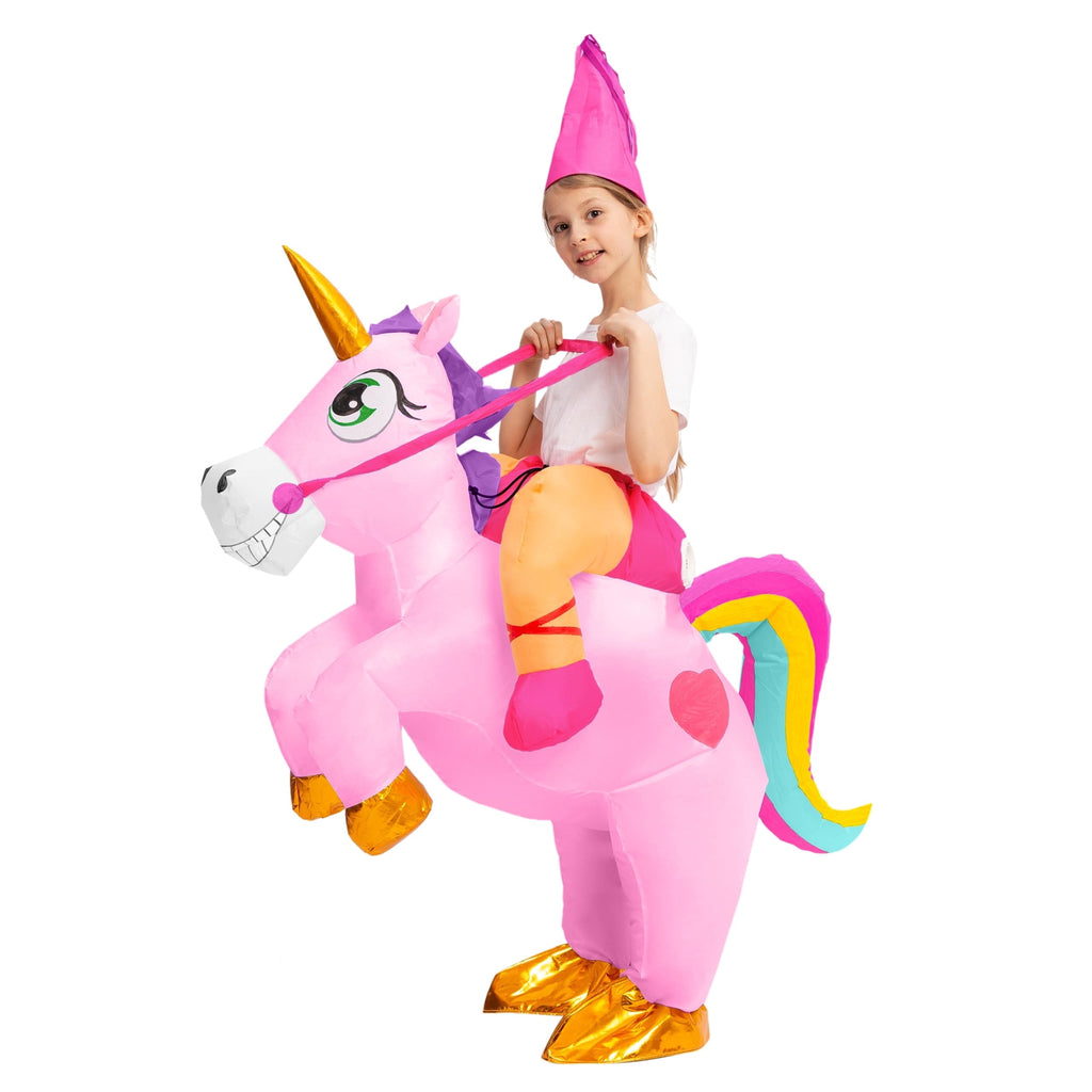 Joyfy Halloween Inflatable Unicorn Costume for Kids, Full Body Blow Up Ride on Unicorn Costume with Hood for Halloween Dress Up Party