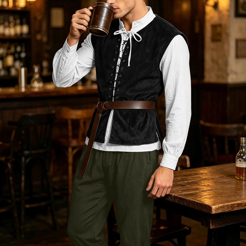 Ceisia Medieval Renaissance Outfit For Men Lace Up Waistcoat Long Sleeve Shirt Lace Trousers With Matching Belt Halloween Pirate Halloween Gift