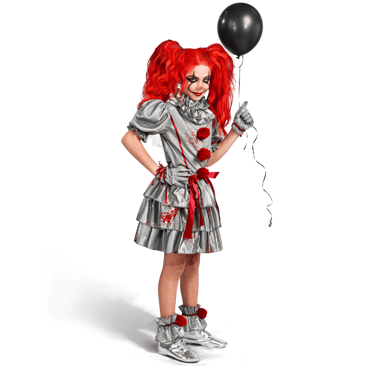 Joyfy Girls Clown Costume, Evil Clown Dress, Halloween Scary Jester Costume for Girls Halloween Dress Up, Fancy Dress Cosplay Party