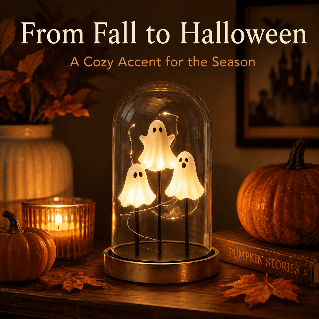 Diceymbol Halloween Decorations and Fall Decor, Halloween Venue Decoration Ghost Props LED Illuminated Ghost Decorations for Tabletop, Mantel, Shelf Indoor Outdoor 9.05 inch