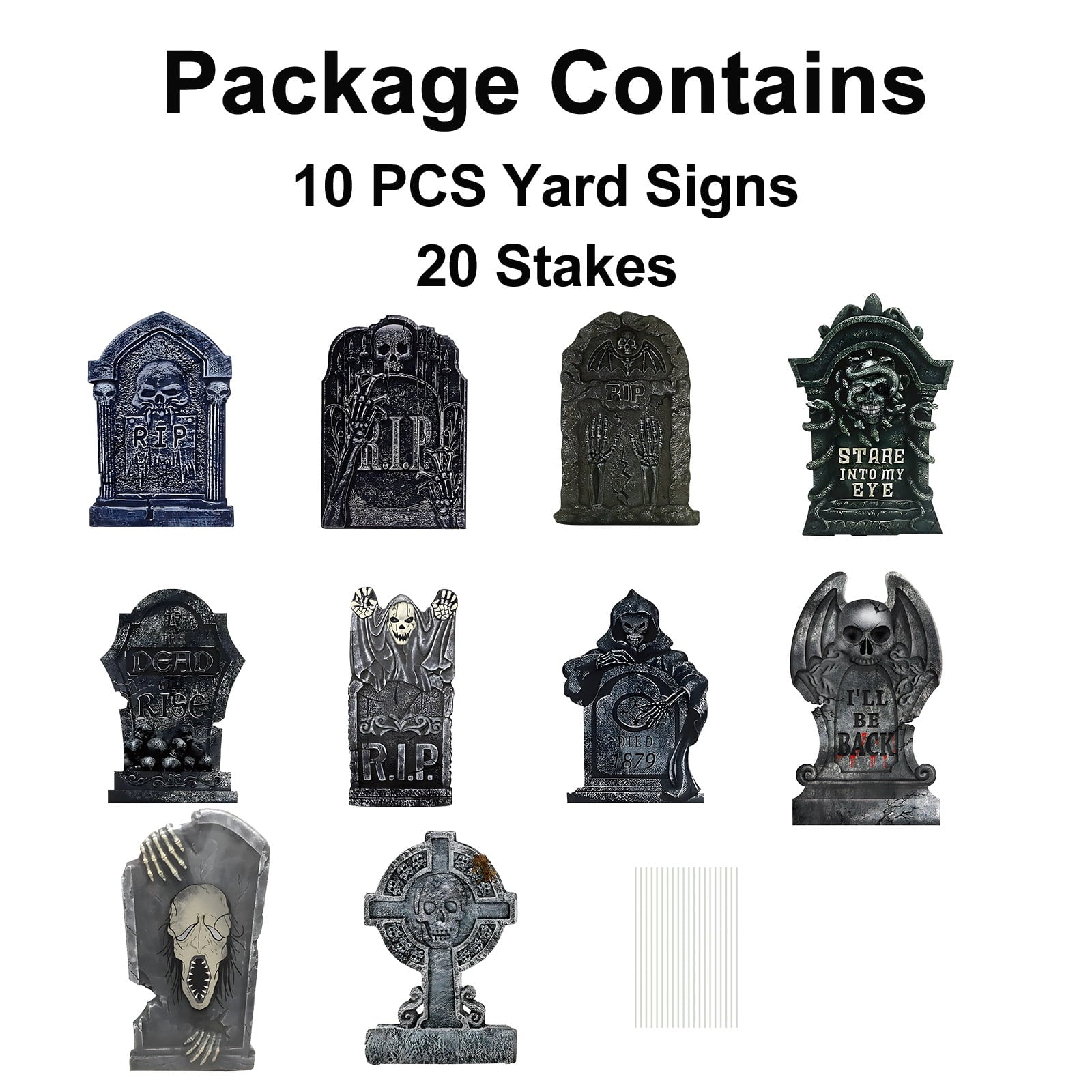 Gamexcel Halloween Gravestone Yard Signs, 10 Pack Tombstone Decorations with Stakes for Lawn, Garden and Haunted House