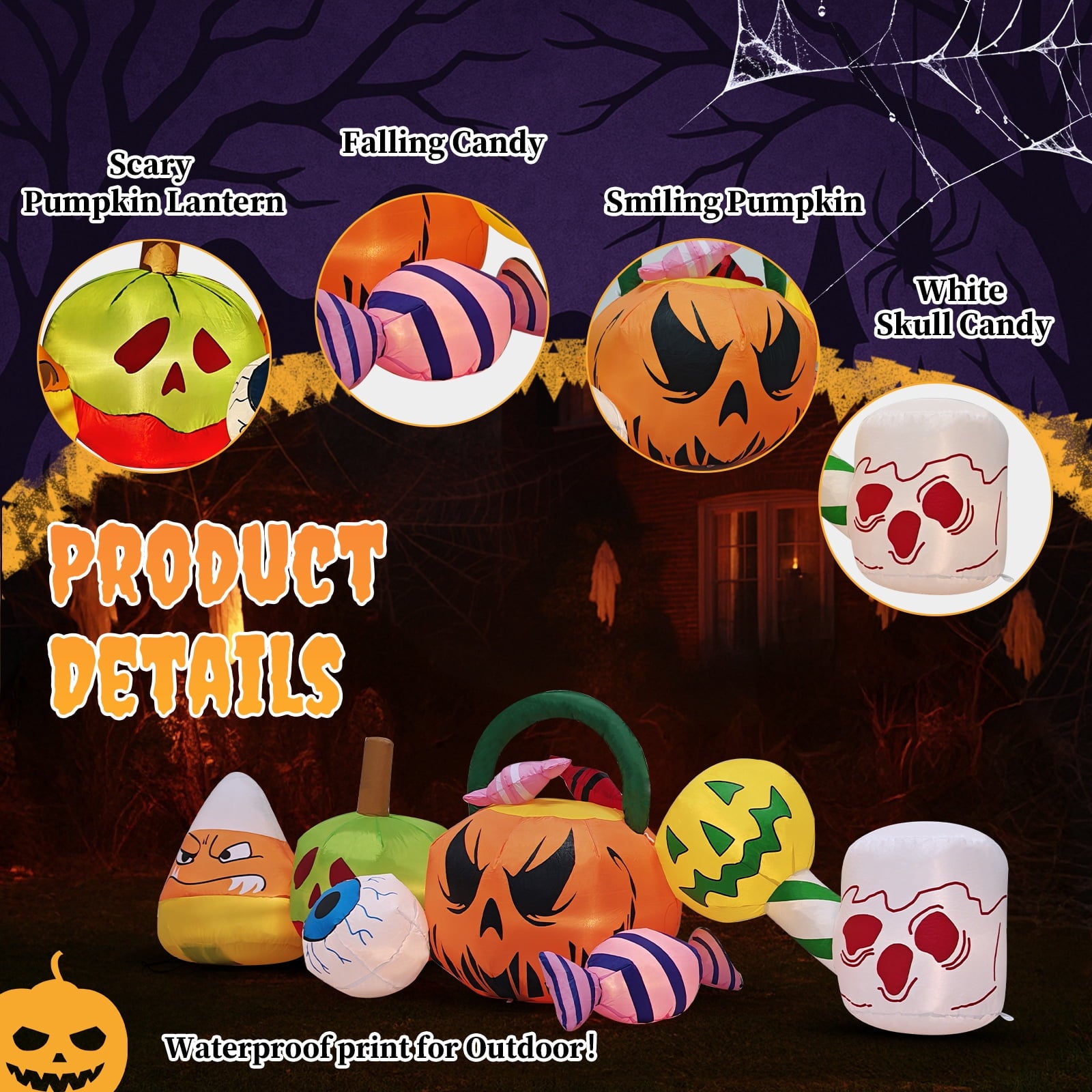 UBesGoo 8.2' Halloween Inflatables Pumpkin Ghost Archway , Blow up Hallowee Decorations with Built-in LED Lights for Holiday