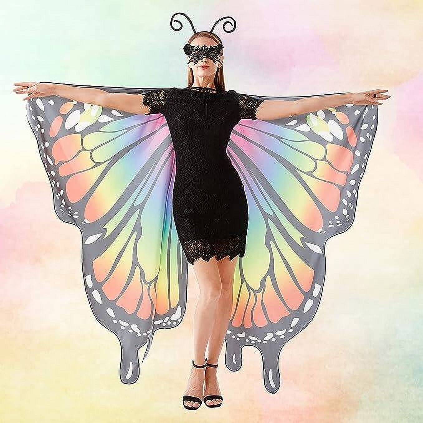 Butterfly Costume for Women - Halloween Cape Adult Wings with Mask and Antenna Headband