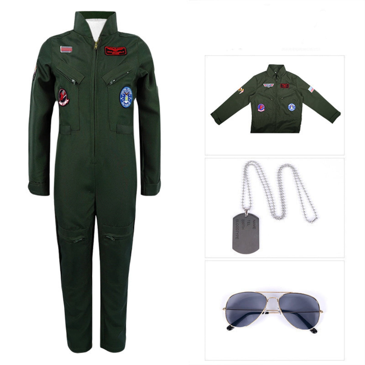URSOFINE Kids Fighter Pilot Costume - Air Force Flight Suit Roleplay Dress Up with Aviator Accessories for Girls Boys