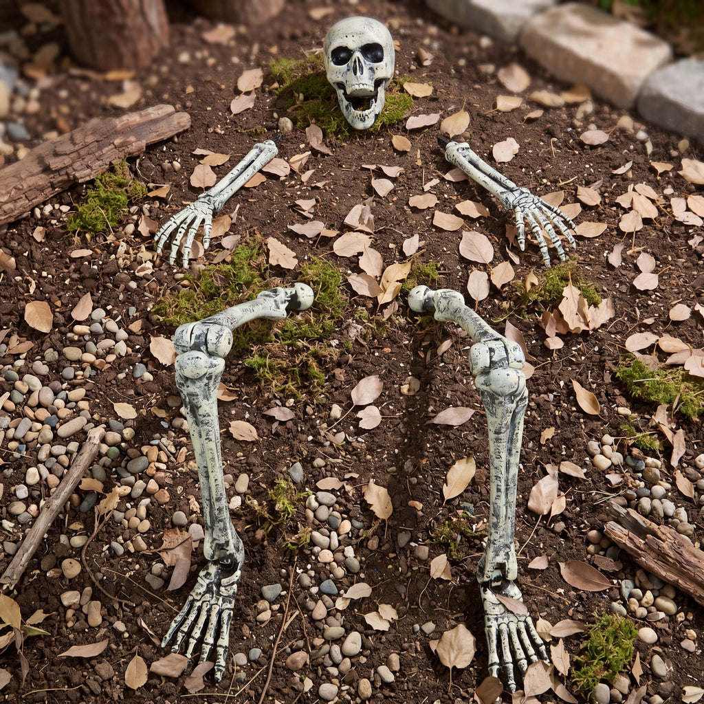 Joyfy 3 Pack Halloween Light up Skeleton Decorations Outdoor,Halloween Graveyard Spooky Skull Stakes Pathway Lights for Halloween Props Yard Decor