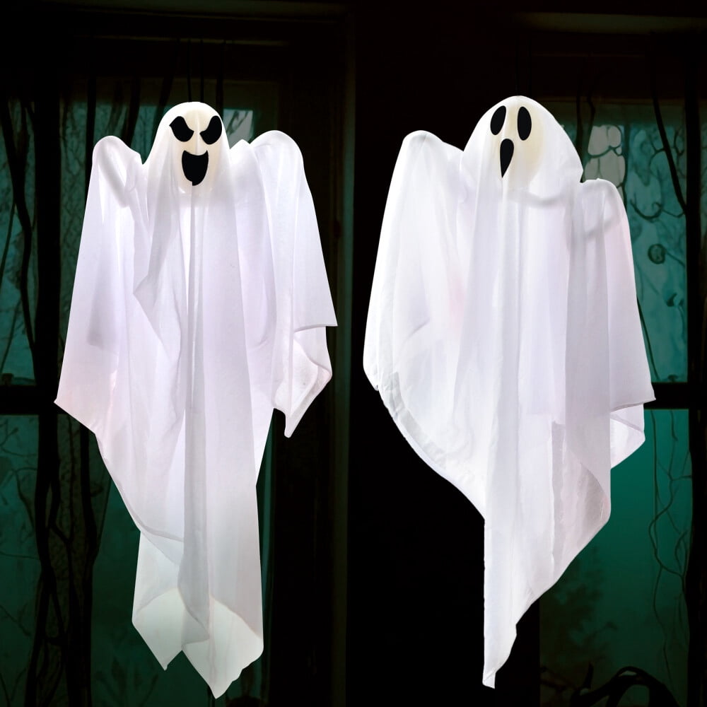 Joyfy 3 Pack Halloween Hanging Ghosts Decorations,27.5" Cute Scary Flying Ghosts Outdoor Hanging Halloween Decorations Yard Decorations