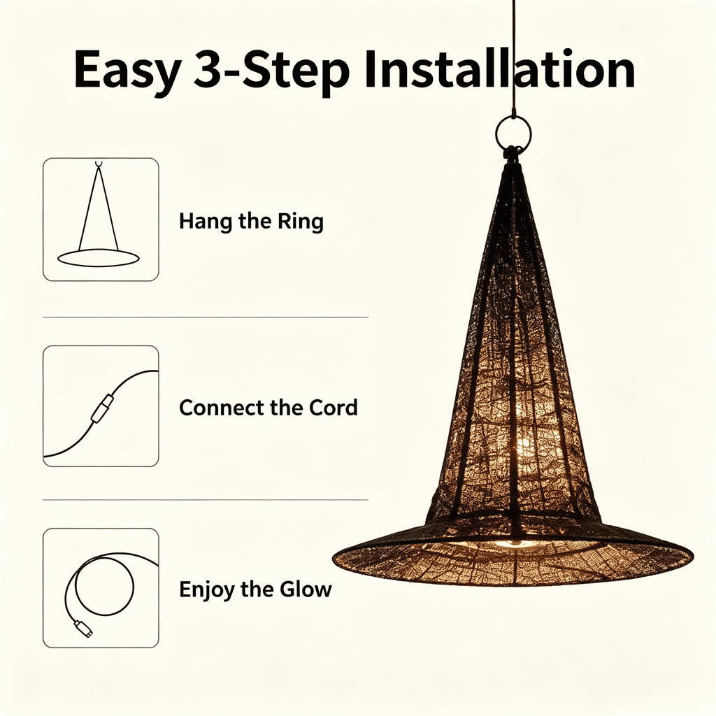 Stijggn Halloween Witch Hat, Black Hanging Witch Hats with Rope, Witch Costume Accessories Floating, Witches Hat with Hanging Rope for Porch Yard Indoor Outdoor Halloween Party Decor