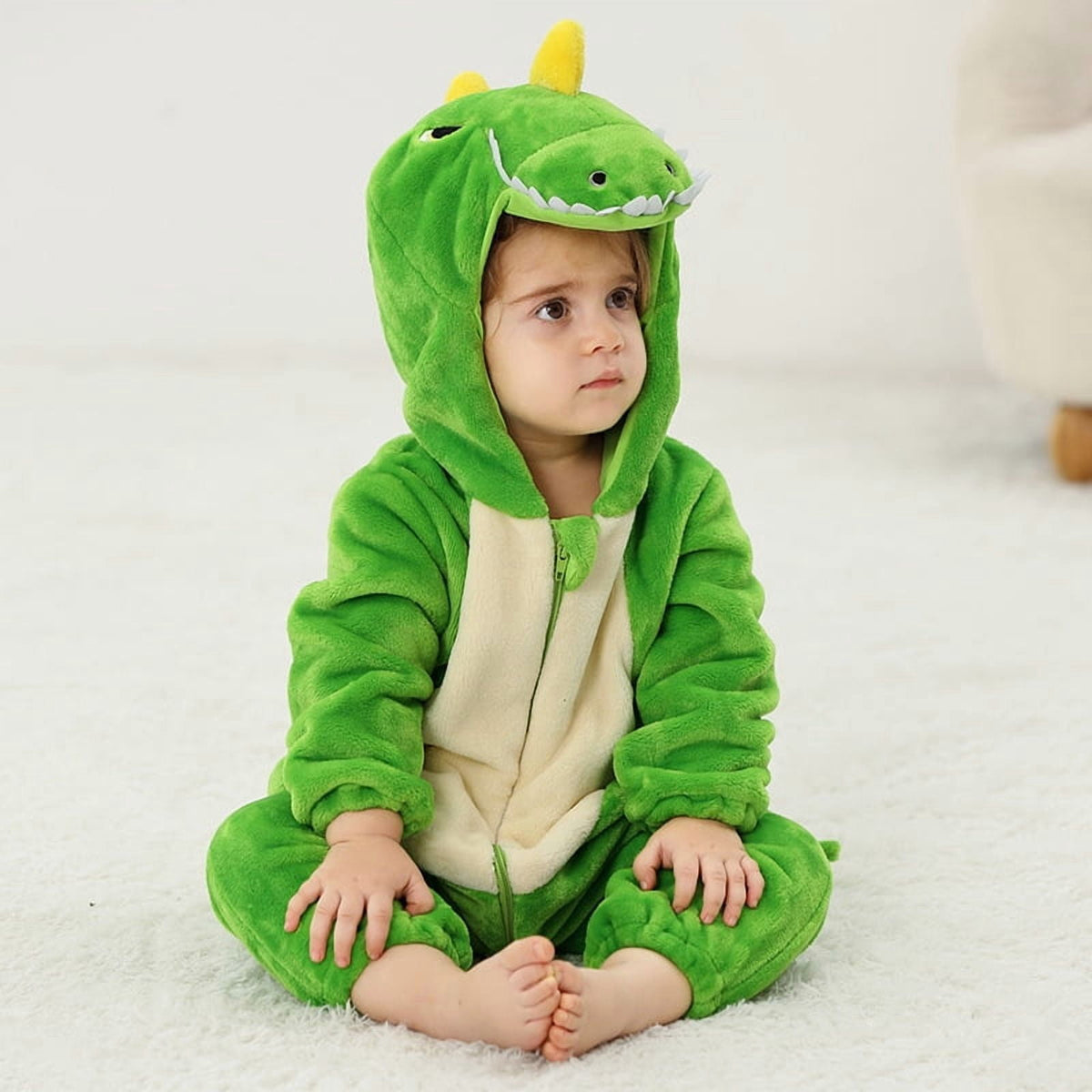 WIBACKER 0-3T Unisex Baby Animal Costume Winter Autumn Flannel Hooded Romper Christmas and Halloween Dinosaur Cosplay Jumpsuit