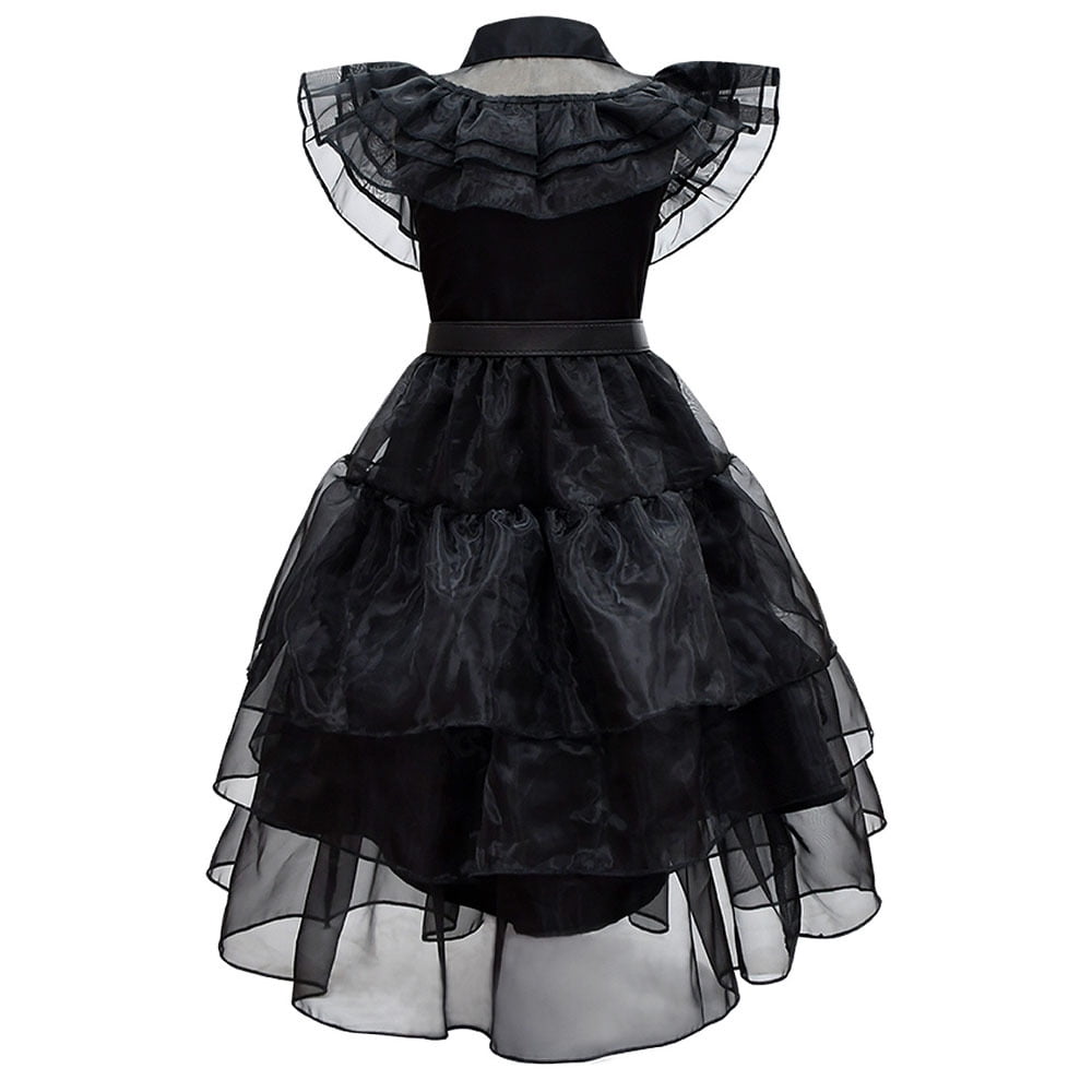 Little Girls Addams Wednesday Black Dress Halloween Cosplay Party Costume Outfit