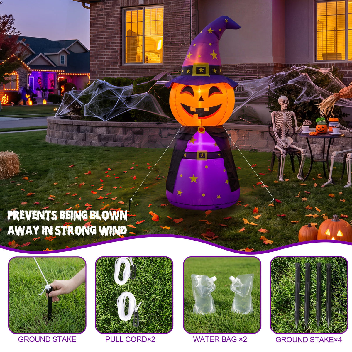 MAGOTAN 5 FT Halloween Inflatables Cape Pumpkin Outdoor Decorations Cape Pumpkin Halloween Inflatable Blow Up Halloween Cape Pumpkin Decoration Build-in LED Lights