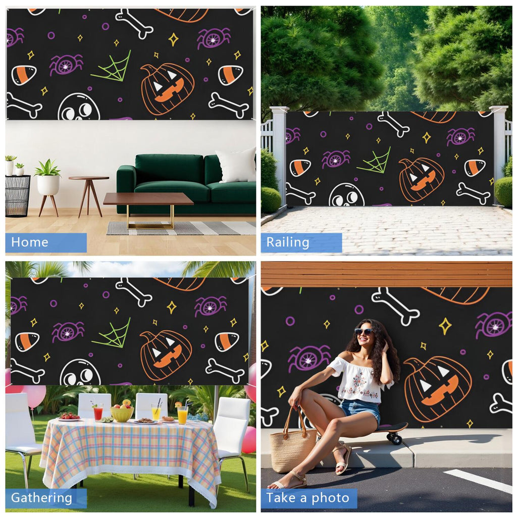 Halloween Garage Door Cover - 13x6ft Spooky Ghost Pumpkin Skull Witch Black Cat Polyester Backdrop for Outdoor Decor