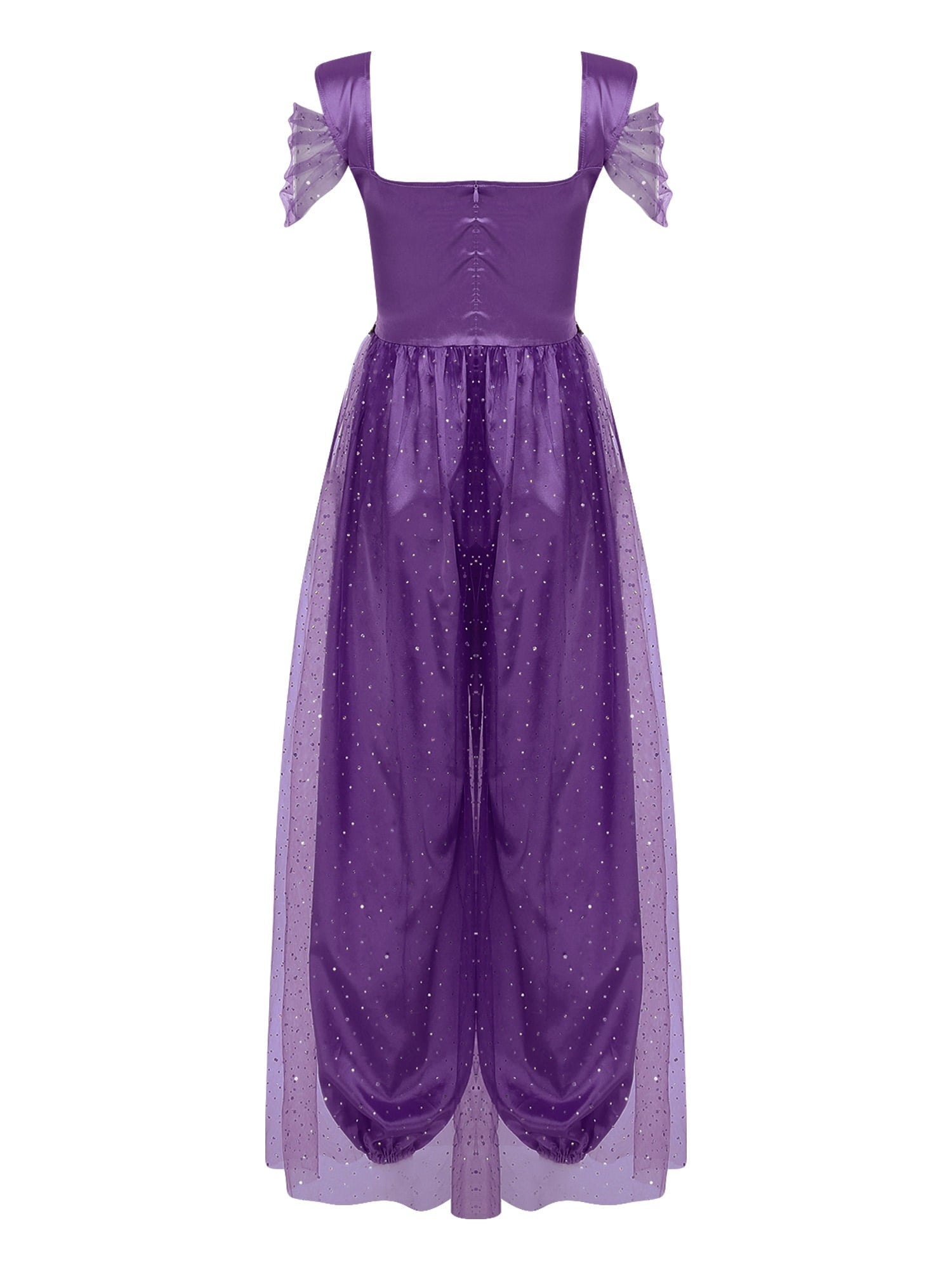 Aislor Women Halloween Arabian Princess Cosplay Costume Sequins Belly Dance Romper Jumpsuit Fancy Dress Lake Blue L