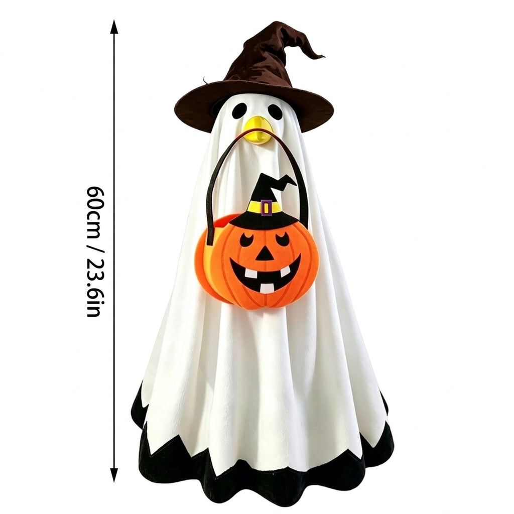 Outdoor Holiday Yard Decor, 23 Inch Porch Goose Outfits, Halloween Pumpkin Themed Porch Goose Clothes, Porch Goose Set with Hat and Treat Bag, Fits Standard 23 Inch Large Porch