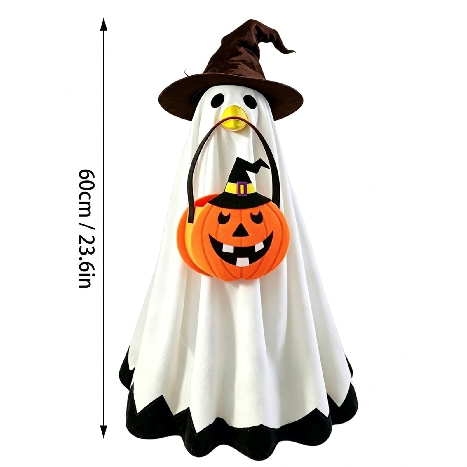 Outdoor Holiday Yard Decor, 23 Inch Porch Goose Outfits, Halloween Pumpkin Themed Porch Goose Clothes, Porch Goose Set with Hat and Treat Bag, Fits Standard 23 Inch Large Porch