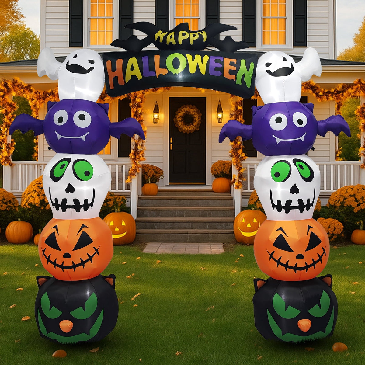 8FT Long Halloween Inflatables Pumpkins Eyeball Candy Outdoor Decorations, Blow Up Yard Decoration with Built-in LEDs Lighted for Lawn Garden Outside Indoor Decor