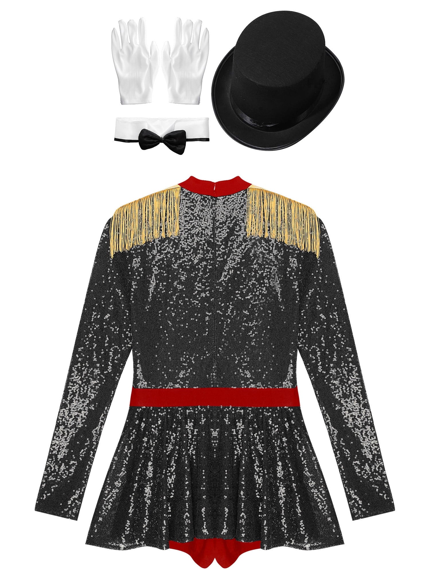 iiniim Womens Ringmaster Costume Circus Ring Leader Outfit Master Lion Tamer Fancy Bodysuit Black 4XL