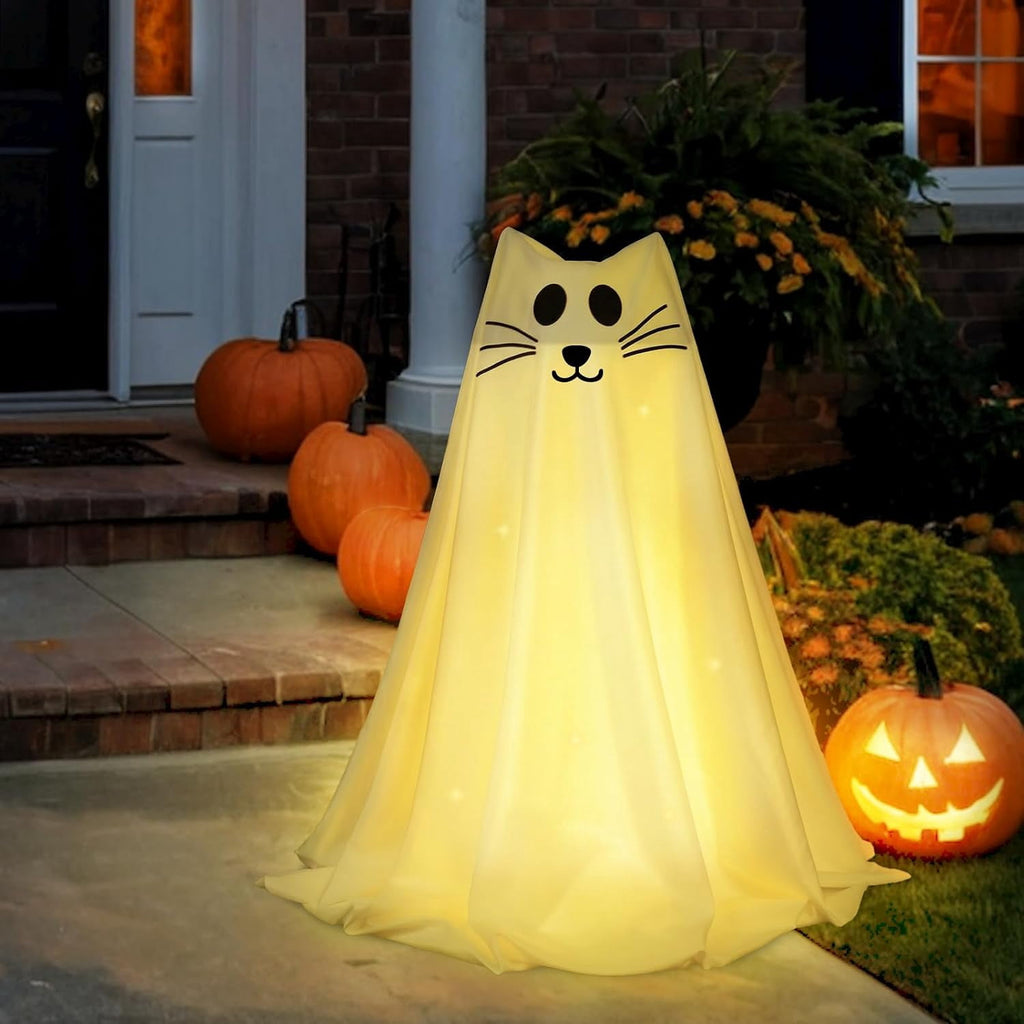 Halloween Decorations, 2 Pack 2.3 FT Light-Up Spooky Ghost Dog with 2 Sign | Halloween Ghost Dog Decorations Outdoor, Halloween Decorations Indoor, Remote Control Ghost Decor for Porch Yard Lawn Home
