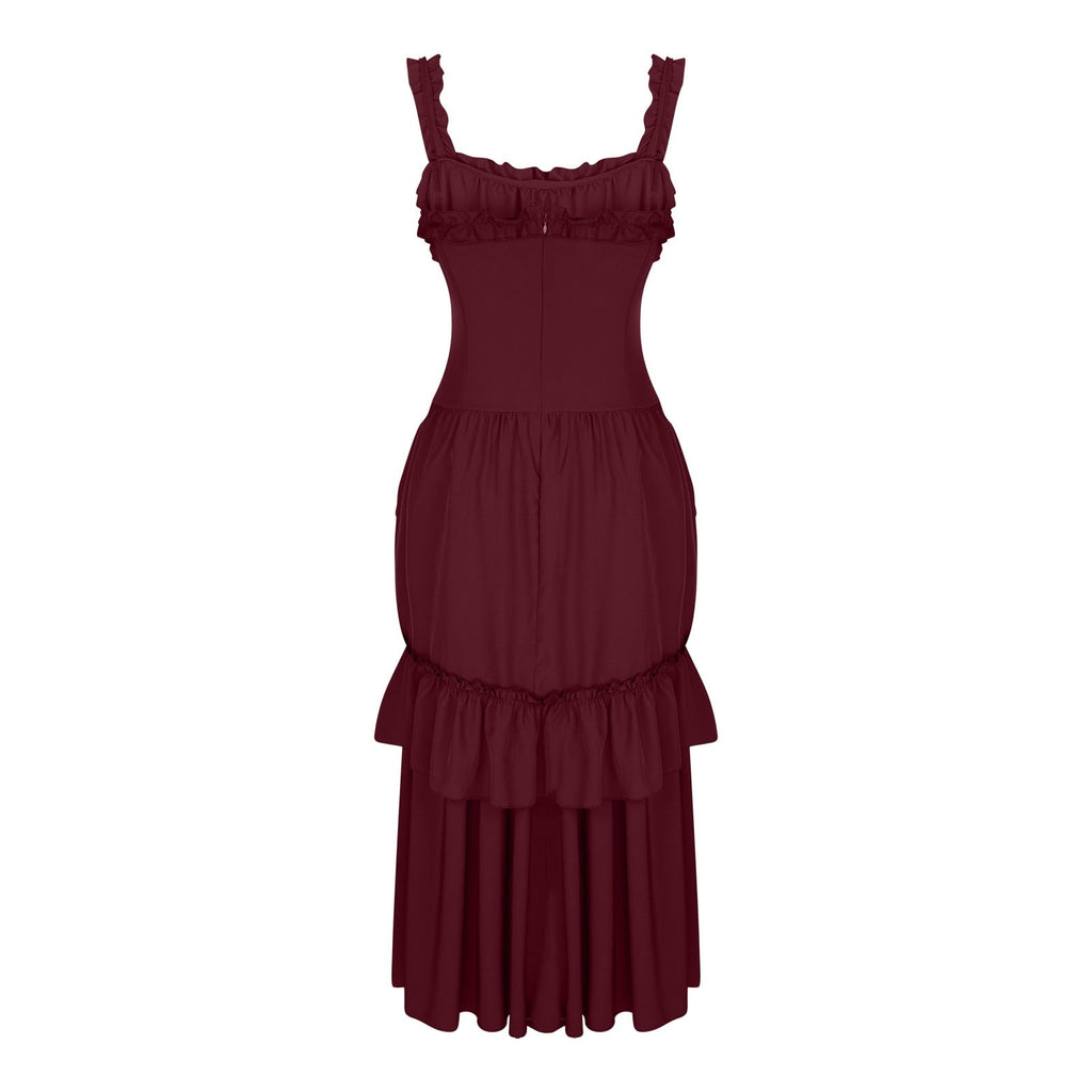 UPPADA Halloween Costumes For Womens Sleeveless Irregular Gothic Dress Ruffle Steampunk Dress Corset Square Neck Layers Dress