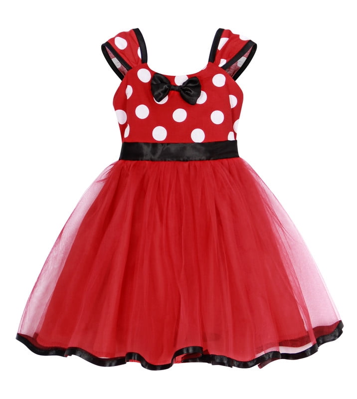 Jurebecia Girls Red Polka Dot Tutu Dress with Bow Headband, Baby Toddler Party Costume for Birthday & Cosplay (110 cm)