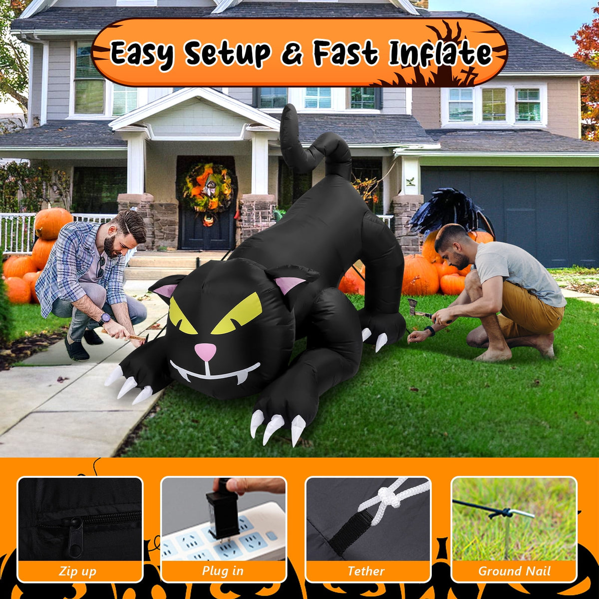 6 FT Halloween Inflatables Stacked Pumpkins Ghost with Build-in LEDs for Porch,Halloween Pumpkin Decor Blow up Yard Decorations