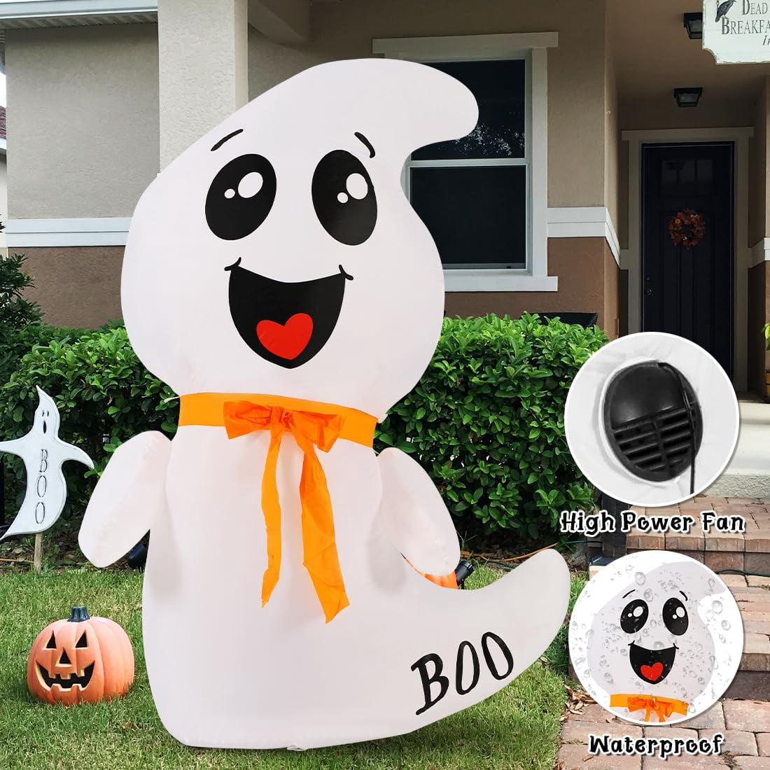 GOOSH Halloween Inflatables 4 FT Inflatable Ghost with Built-in LED Lights, Cute Ghost Blow up Halloween Decoration, Outdoor Halloween Decorations Blow up Ghost for Halloween Party Indoor Outdoor