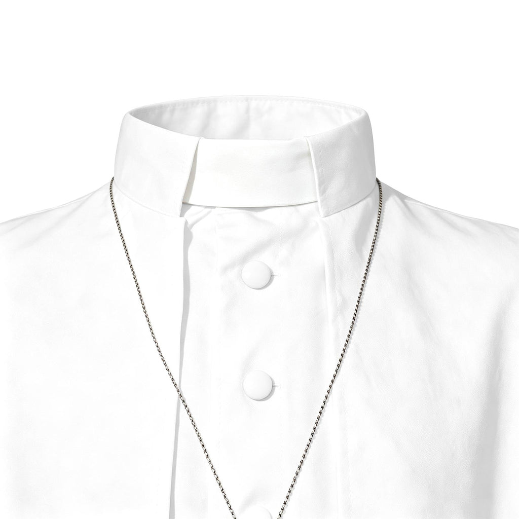 JOANKDMI Catholic Priest Costume for Men Clergy Cassock Robe with Capelet and Sash Halloween Party Outfit Religious Father Minister Fancy Dress for Men