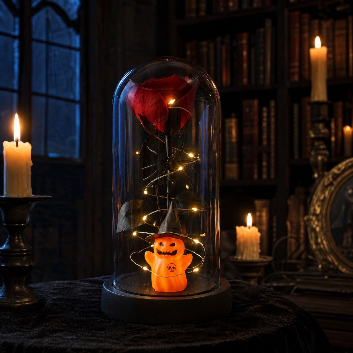Darzheoy Halloween Decoration Ghost Cloche Lamp, with 3 Mini Figurines, Halloween Ghost Spooky, White Warm Glow, 1 Count
