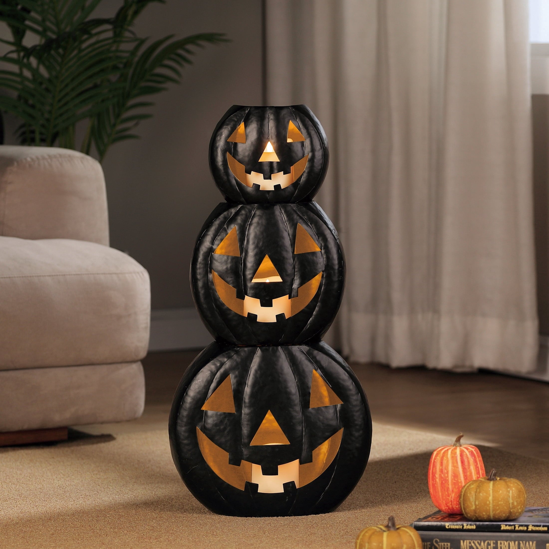Light-Up Jack-o'-Lantern Set, Black, 3 Pieces, Halloween by Way To Celebrate