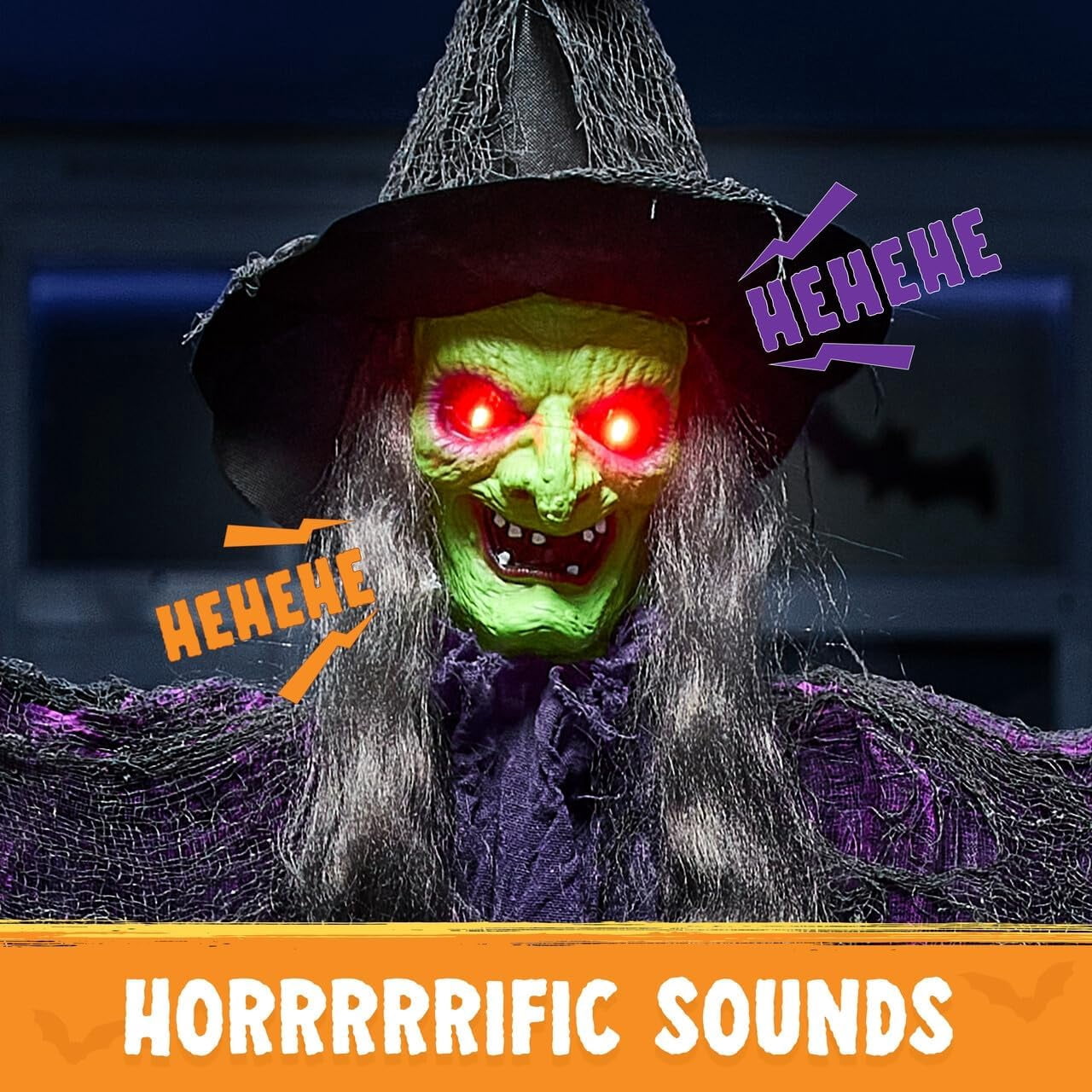Joyfy 47" Halloween Decorations Outdoor,Life Size Animated Witch Scary Decorations Halloween Motion Activated Witch with LED Eyes & Sound,Haunted House Decor