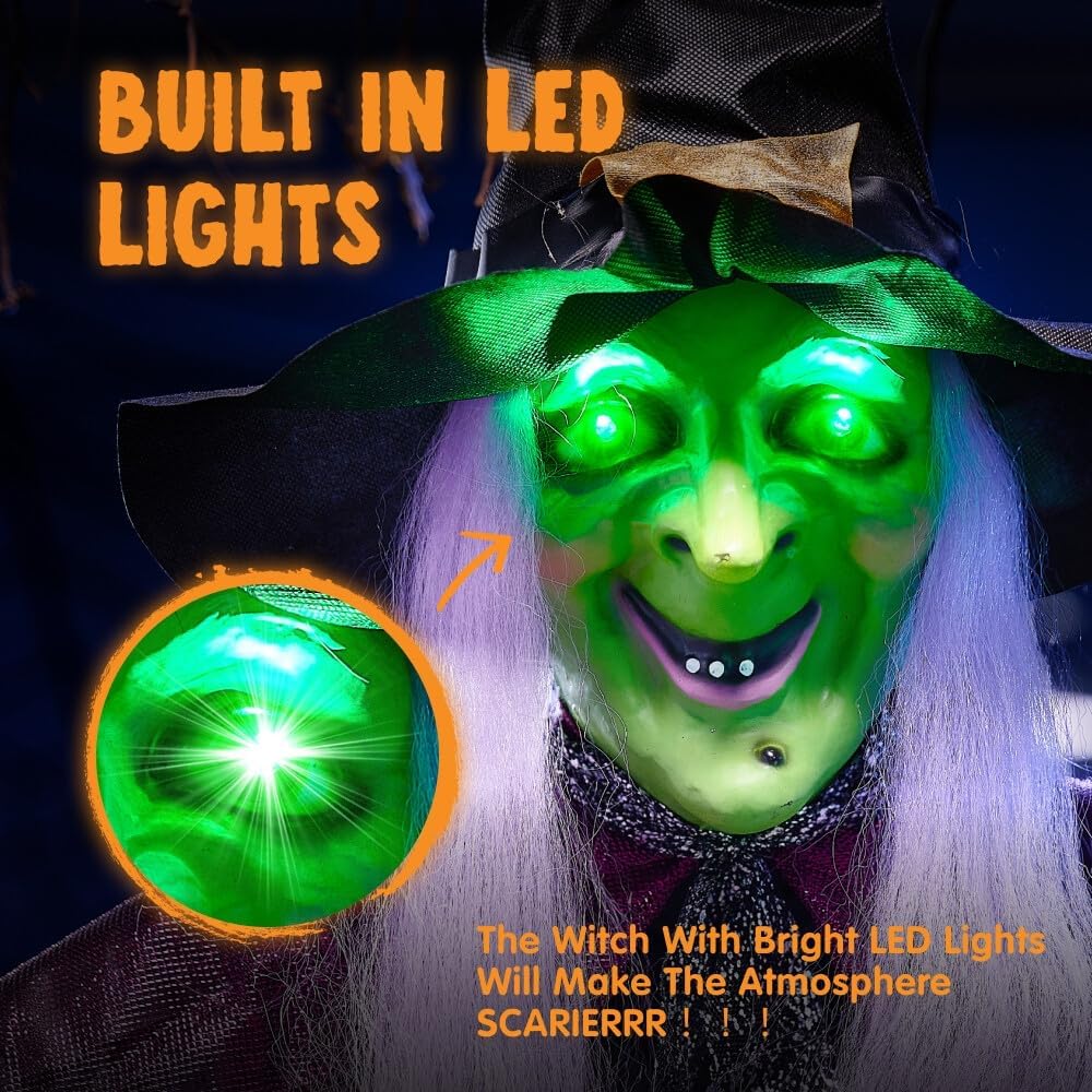 Joyfy 47" Halloween Decorations Outdoor,Life Size Animated Witch Scary Decorations Halloween Motion Activated Witch with LED Eyes & Sound,Haunted House Decor