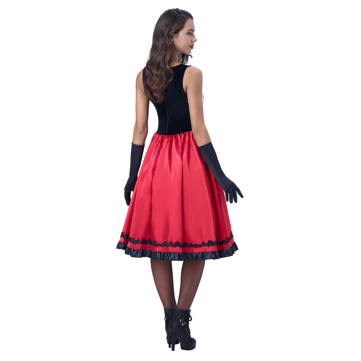 Joyfy Women Little Red Riding Hooded Costume with Dress, Cape and Gloves, Adult Women Halloween Costume for Halloween Party Cosplay