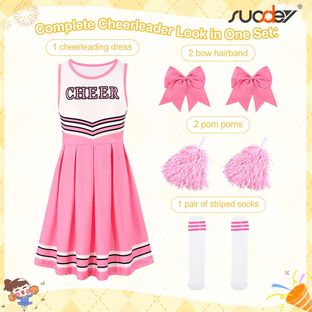SUOSDEY Girls Cheerleader Costume Outfit Set,Kids Sleeveless Cheerleading Uniform for Party Birthday Halloween