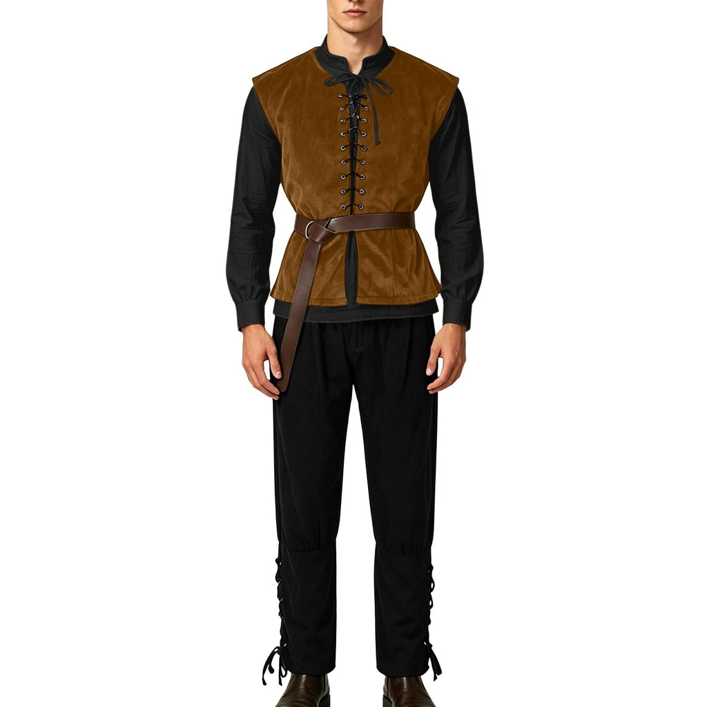 Ceisia Medieval Renaissance Outfit For Men Lace Up Waistcoat Long Sleeve Shirt Lace Trousers With Matching Belt Halloween Pirate Halloween Gift