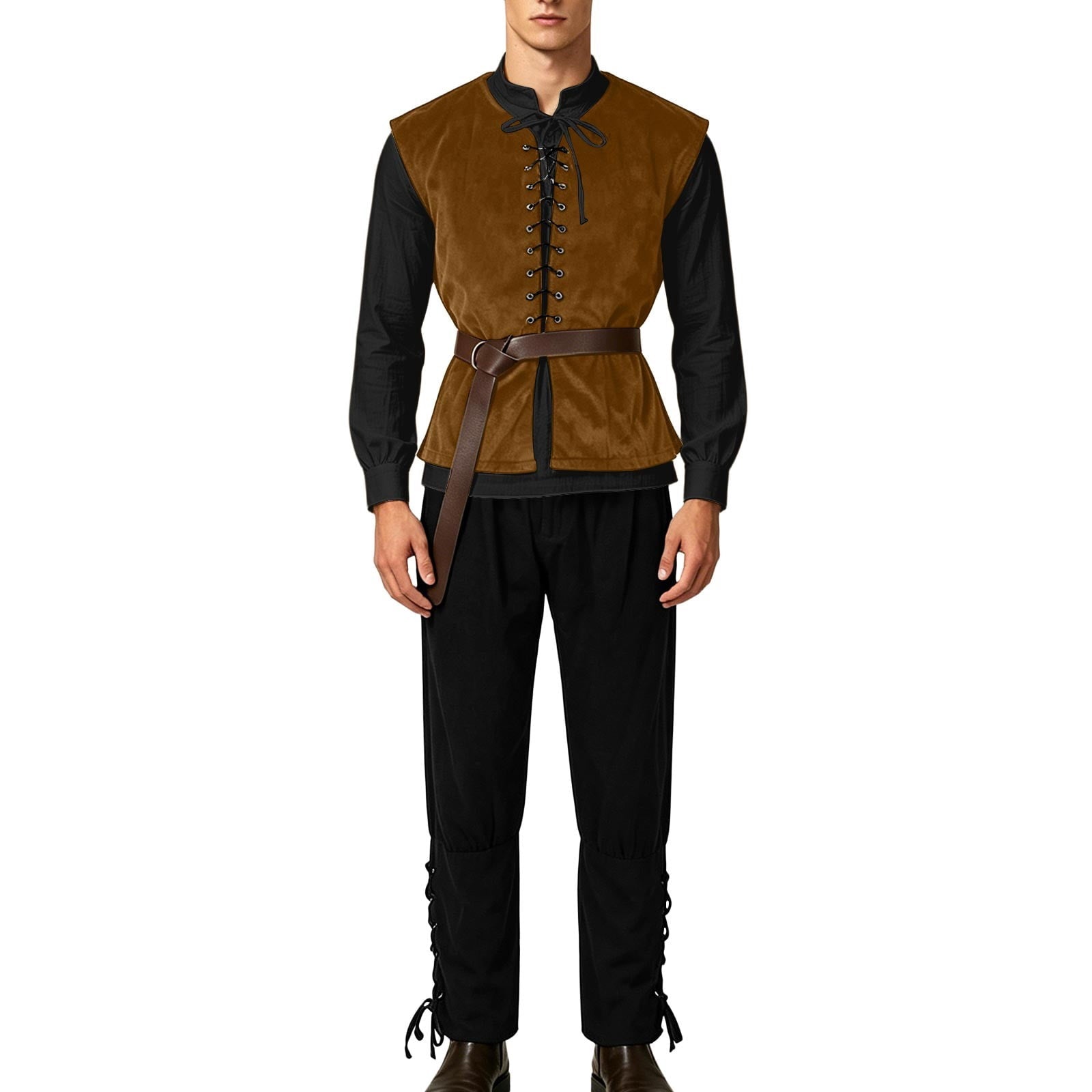 Ceisia Medieval Renaissance Outfit For Men Lace Up Waistcoat Long Sleeve Shirt Lace Trousers With Matching Belt Halloween Pirate Halloween Gift