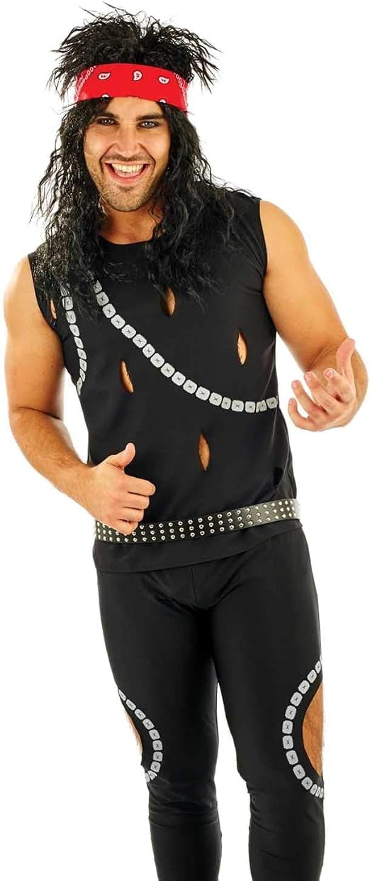 Fun Shack Mens 80s Glam Rocker Costume Adult Rockstar Rock Punk Star Fancy Dress Halloween Black L