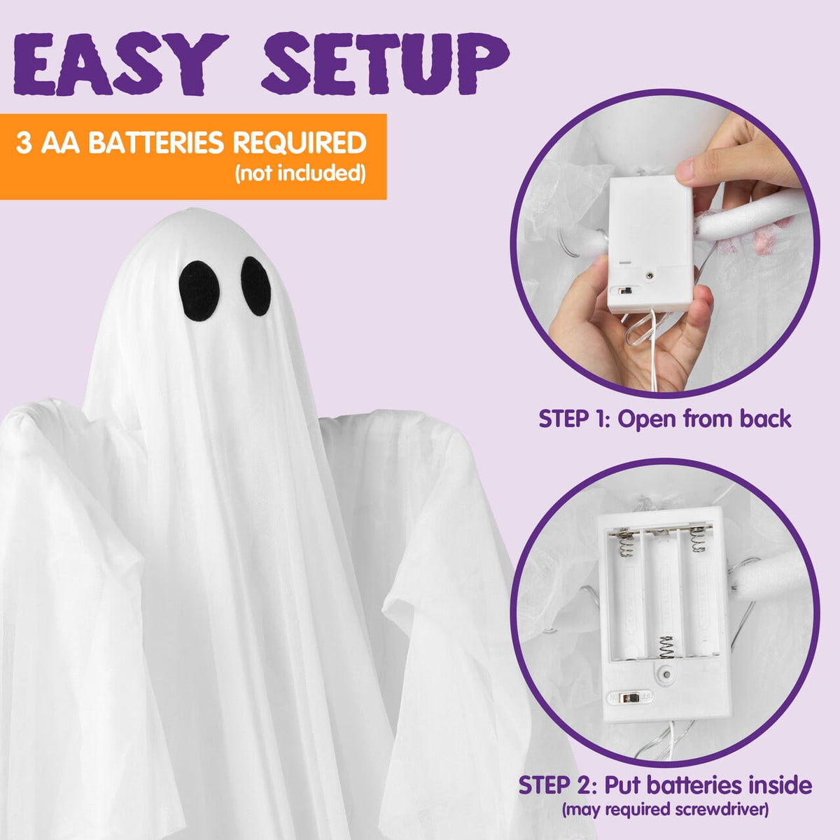 Joyfy 47" Halloween Hanging Light up Ghost Decorations Outdoor,White Ghosts with Blue LED Light and Timer Halloween Hanging Decoration Waterproof for Front Yard Patio Lawn