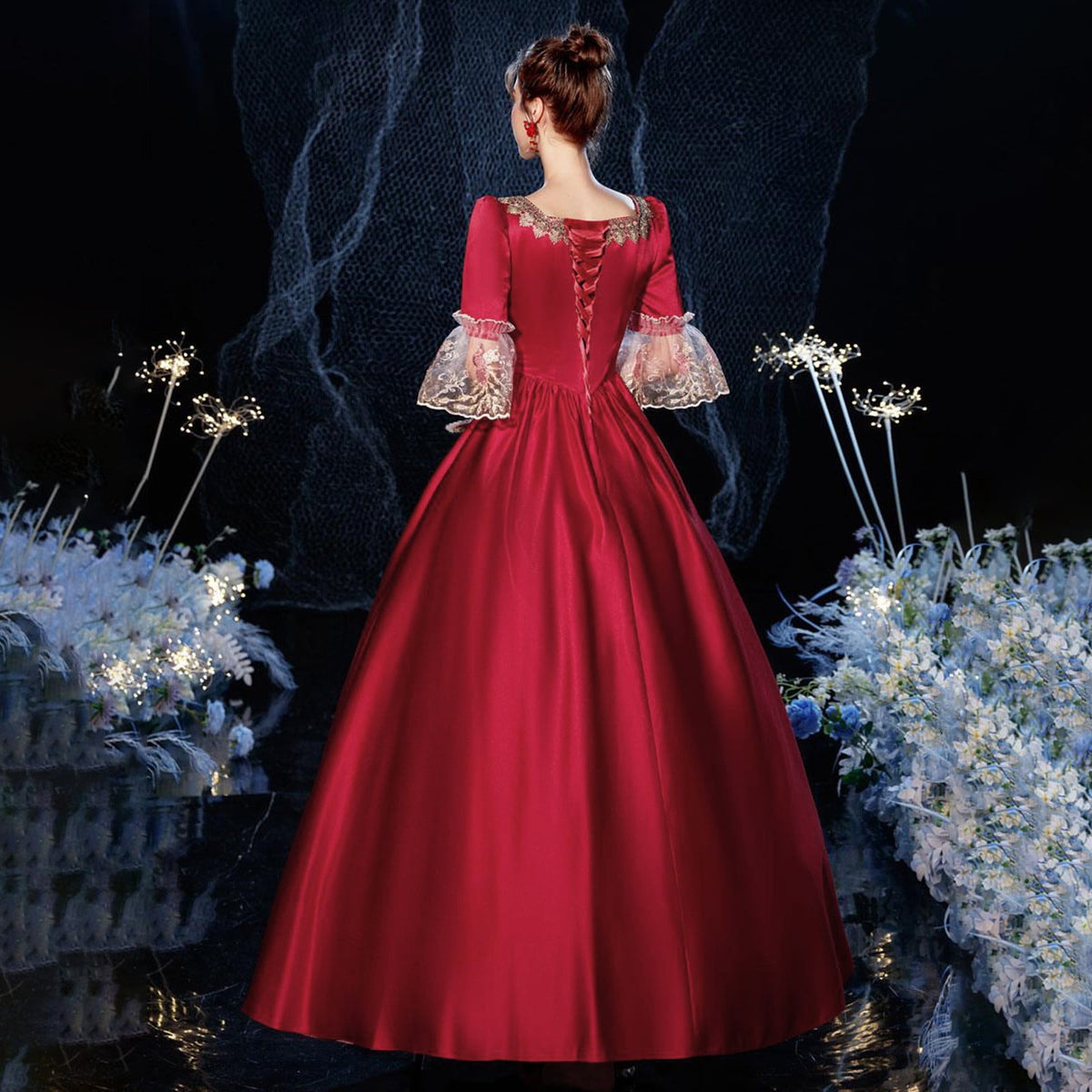 UPPADA Plus Size Victorian Dress for Women Lace Up Flare Sleeve Ball Gown with Corset Evening Party Maxi Gowns Vintage Cocktail Dress Wedding Dresses Early
