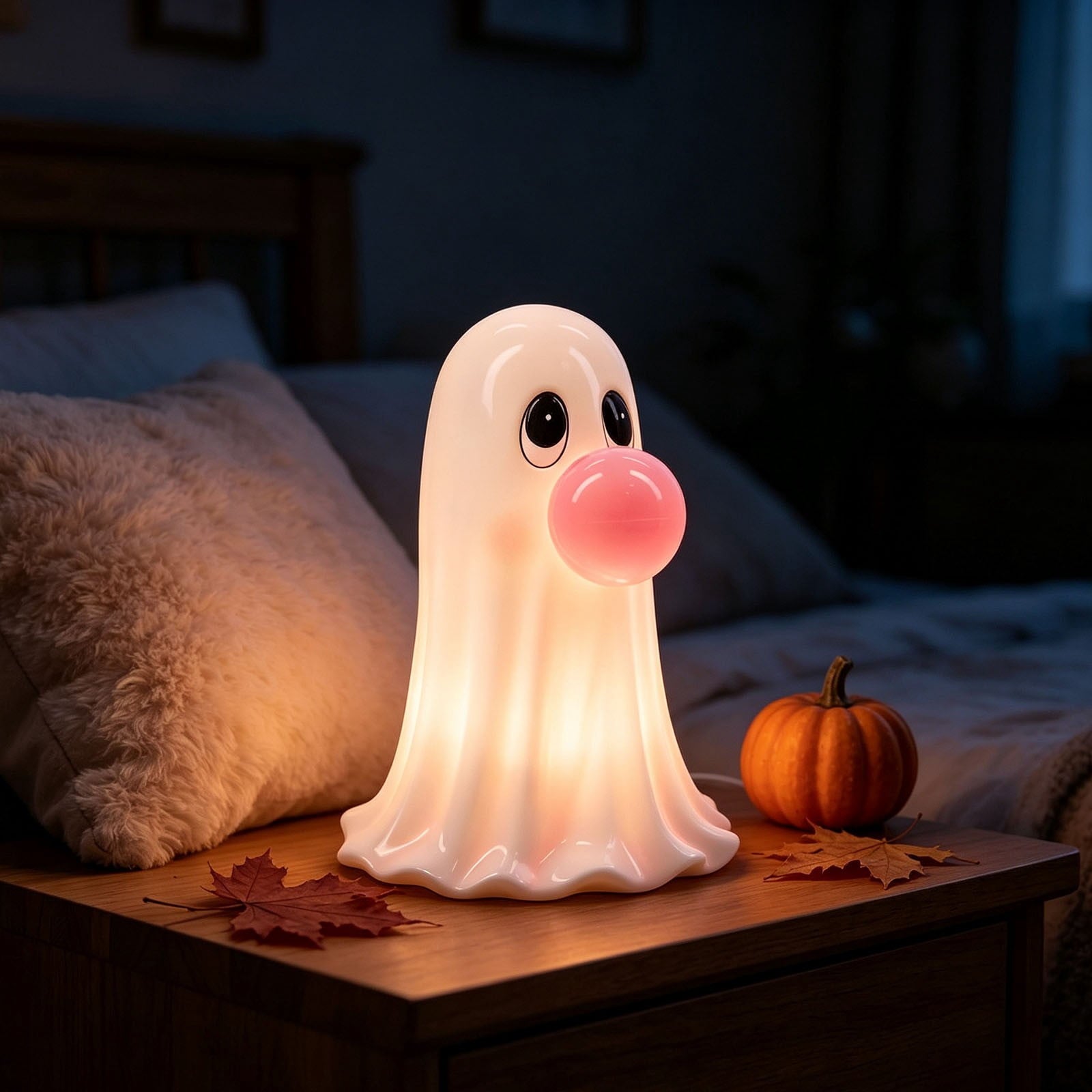 Homellea Light Up Bubble Gum Ghost Halloween Decor, 5.9 Inch Battery Operated Blow Mold Ghost Figurine with Bubble Detail for Tabletop, Mantel, Shelf, Entryway and Indoor Party Display