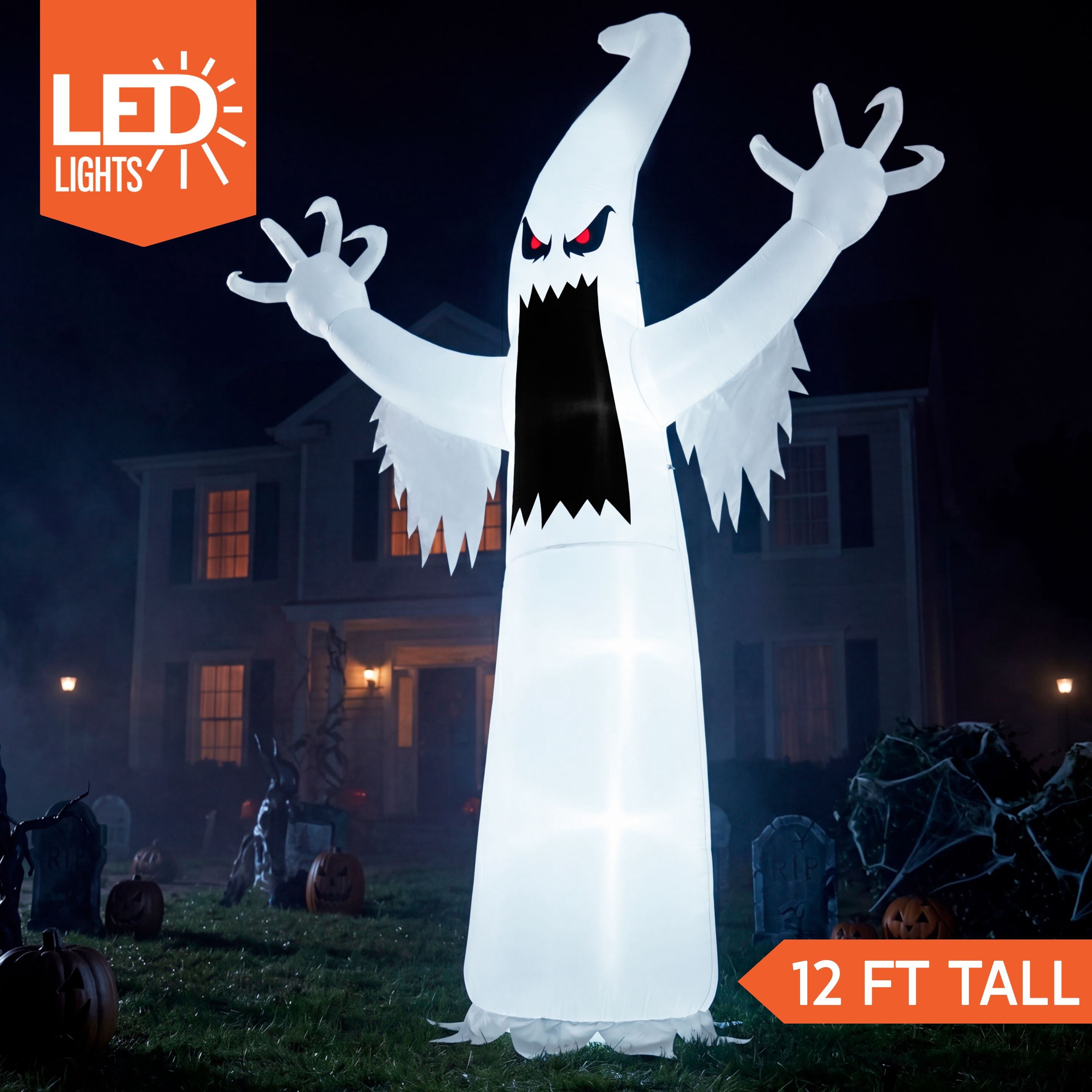 Joyfy 12 ft Halloween Inflatable Outdoor Ghost,Giant Ghost Blow Up Decor with Built-in LED Lights,inflatables with Build-in LEDs,Spooky Outdoor Decorations for Yard & Lawn