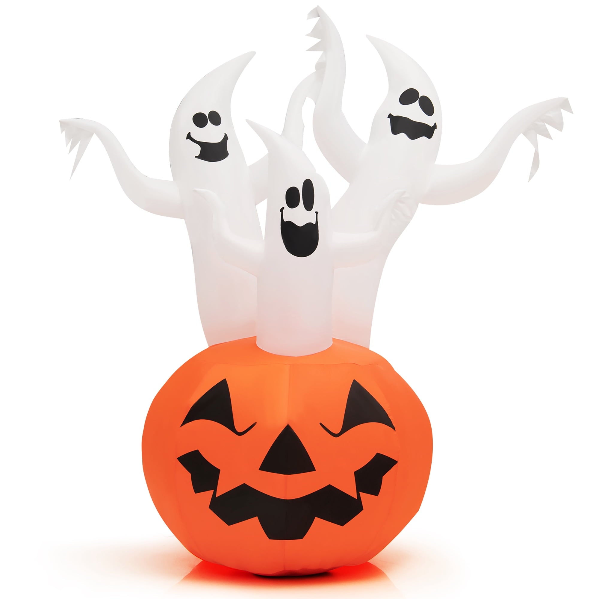 Costway 6 FT Inflatable Halloween Tree White Ghosts with Pumpkin Decor w/ Rotating Lamp